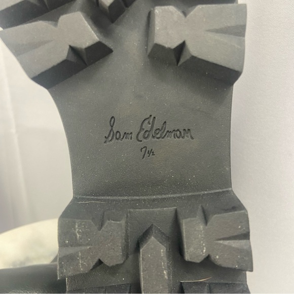 Sam Edelman Genia Smooth and Croc Effect Black Leather Chunky Heel Boot Size 7.5 - Picture 7 of 12